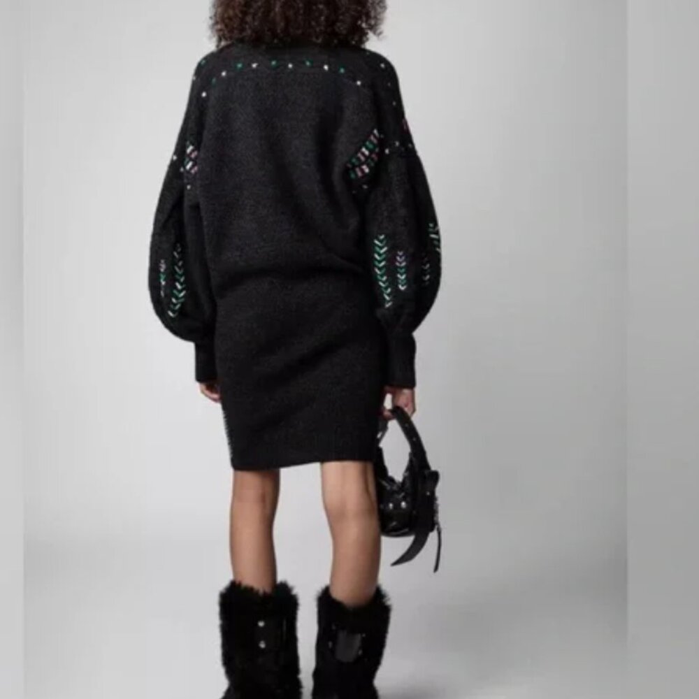 Zadig & Voltaire Alabama Wews Cashmere Wool Black Sweater Dress M - Picture 5 of 14